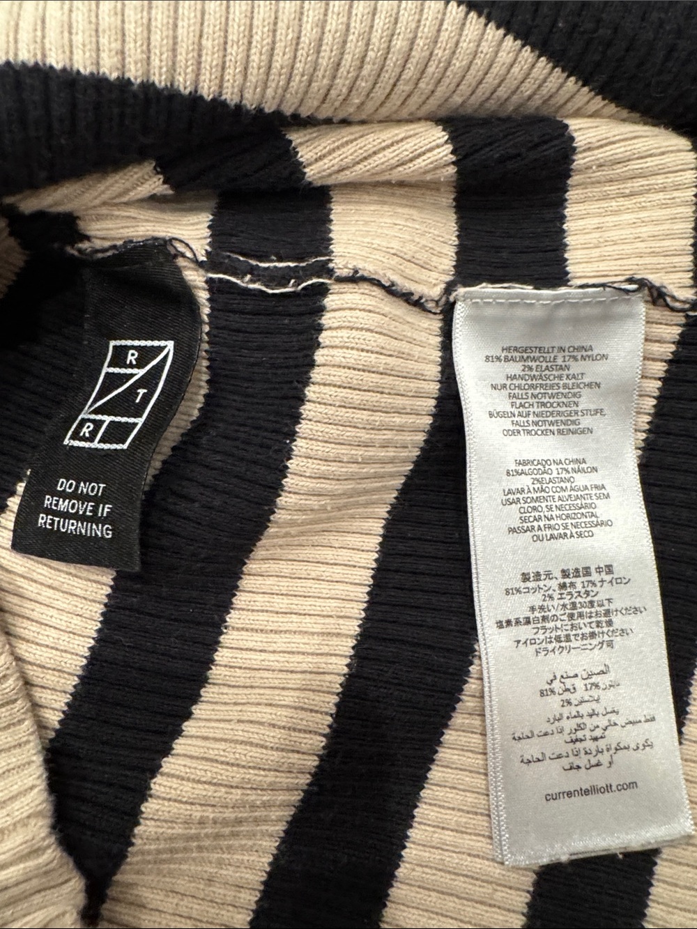 The It Girl Top Current/Elliott Black & Cream stripe long sleeve ribbed sweater - Picture 7 of 7